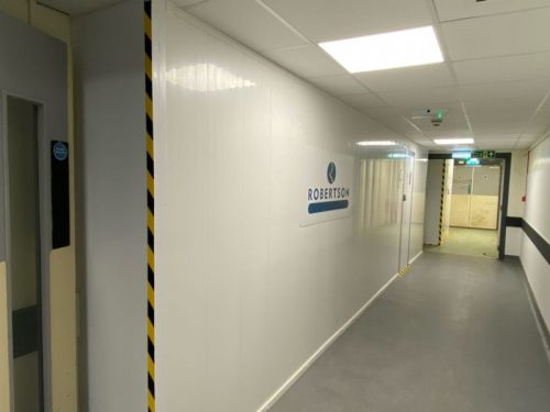 interior shot of hygienic hoarding system in Abderdeen royal infirmary 