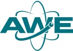 AWE logo with teal letters and an atomic orbit design circling the 