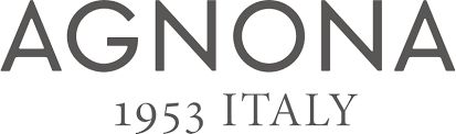Agnona 1953 Italy logo. Agnona logo in gray text with 