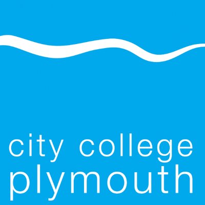 City College Plymouth logo with white lowercase text on a blue background and a white wavy line above the text. City College Plymouth is a Plasloc client.