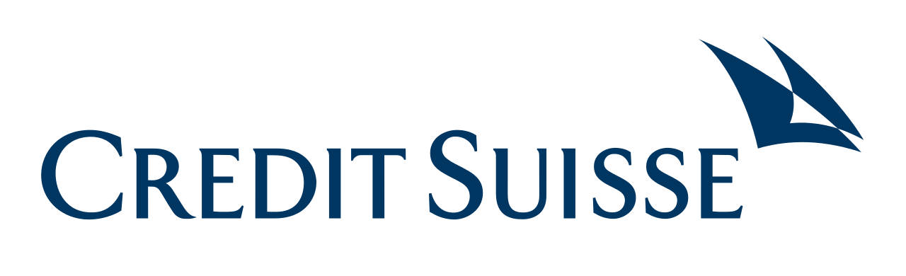 Credit Suisse logo with stylized blue sails to the right of the company name in blue capital letters on a light background. Credit Suisse is a Plasloc client.