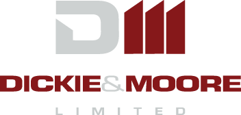 Dickie & Moore Limited logo featuring stylized initials “DM” above the company name in bold red and gray text on a light background. Dickie & Moore is a Plasloc client.