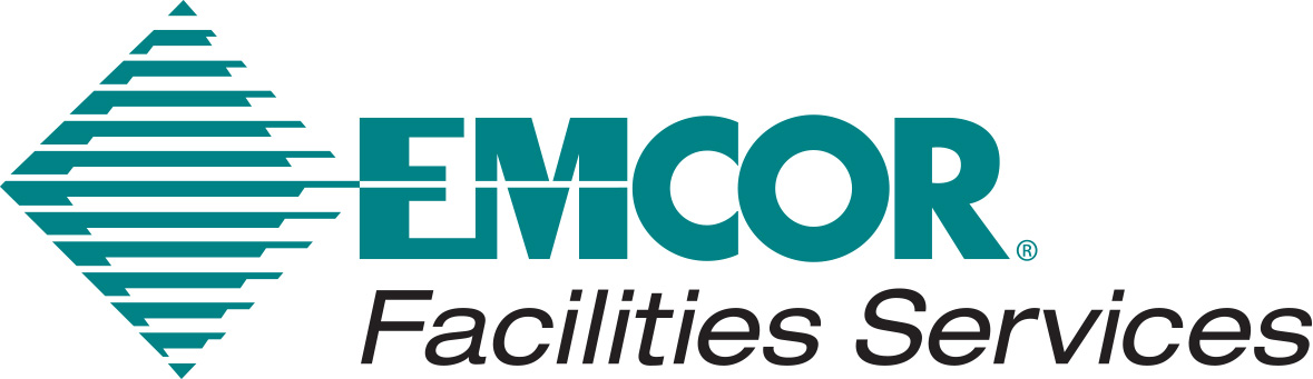 EMCOR Facilities Services logo with teal geometric diamond shape and company name in teal and black text. EMCOR Facilities Services is a Plasloc client.