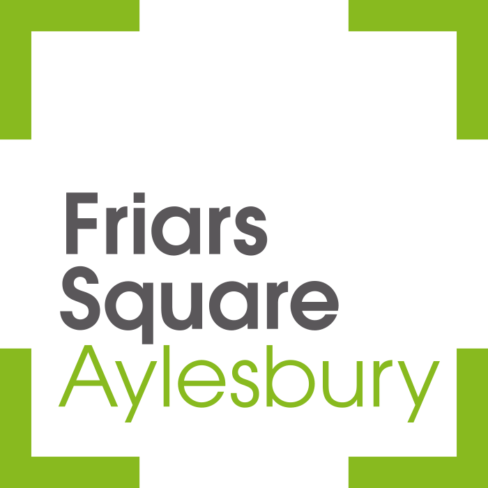 Logo with green corner accents and gray text reading 