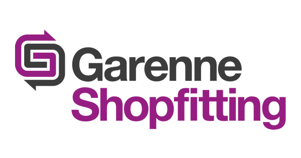 The Garenne Shopfitting logo features a stylized purple and charcoal gray 
