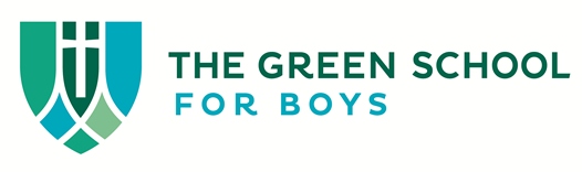Logo for The Green School for Boys, featuring a stylized green and teal shield design to the left of the school name in bold text. The Green School for Boys is a Plasloc client.