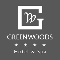 Greenwoods Hotel & Spa logo with a stylized 