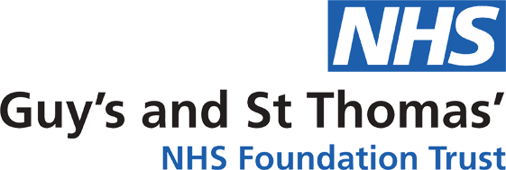 Logo for Guy's and St Thomas' NHS Foundation Trust, featuring the NHS logo in blue and white above the organization's name in black and blue text. Guy's and St Thomas' NHS Foundation Trust is a Plasloc client.