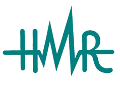 Teal HMR logo with a stylized heartbeat line forming the letter 