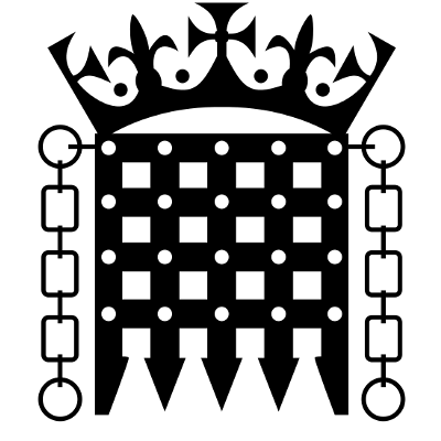 Black and white graphic of the UK Parliament portcullis with a crown on top and chains on each side. The House of Commons is a Plasloc client.