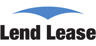 Lend Lease logo with bold black text and a blue curved shape above the words. Lend Lease is a Plasloc client.