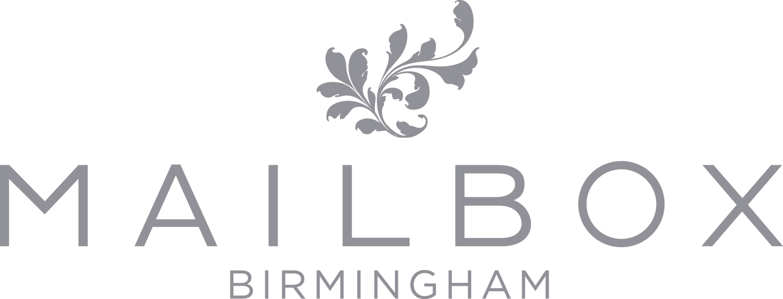 Mailbox Birmingham logo with a decorative floral element above the word 