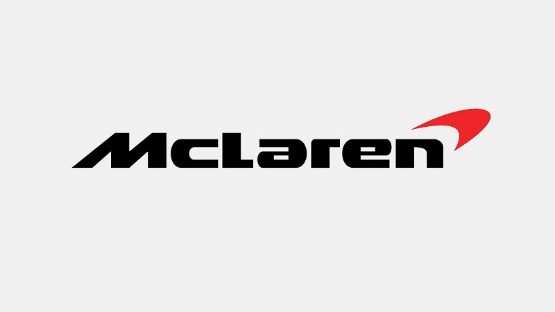 The McLaren logo in black text with a red swoosh above the letter 