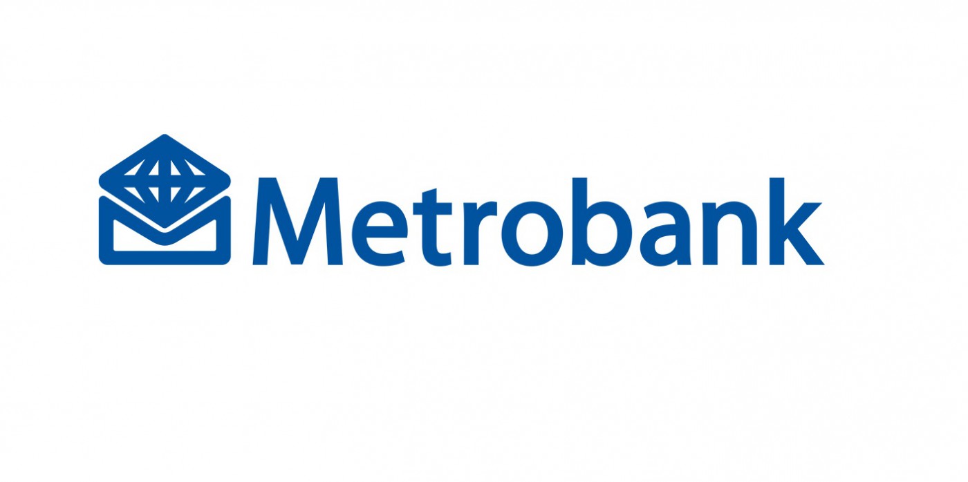 Metrobank logo featuring a blue diamond inside an envelope symbol to the left of the word 