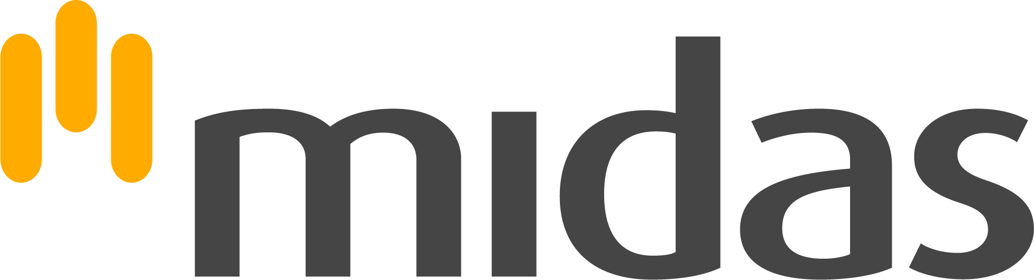 Midas logo with three vertical yellow bars forming an 