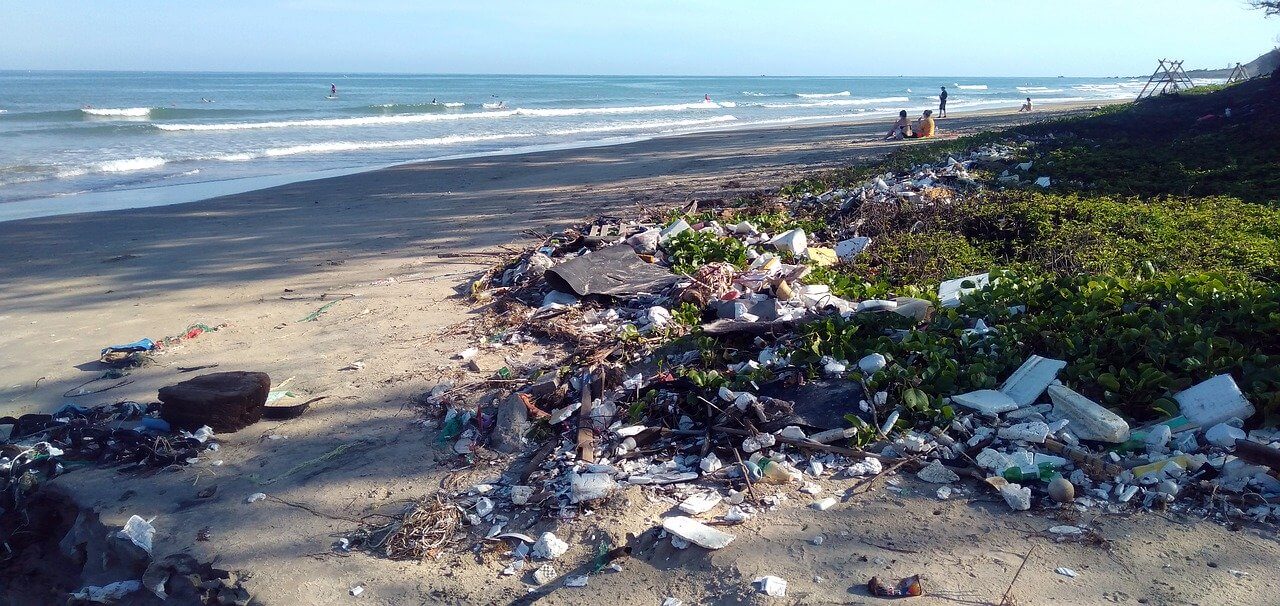 Plastic pollution on a beach