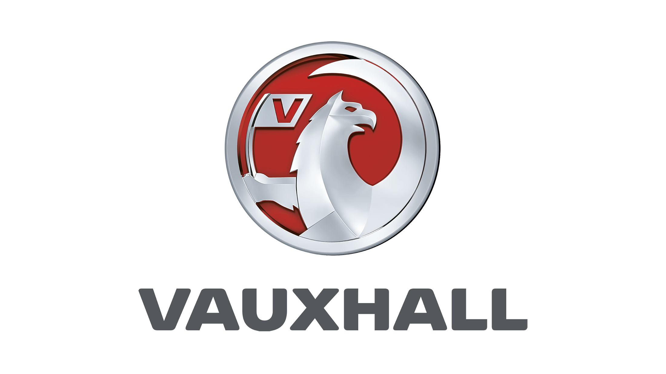 Vauxhall logo featuring a silver griffin inside a red circle with a 