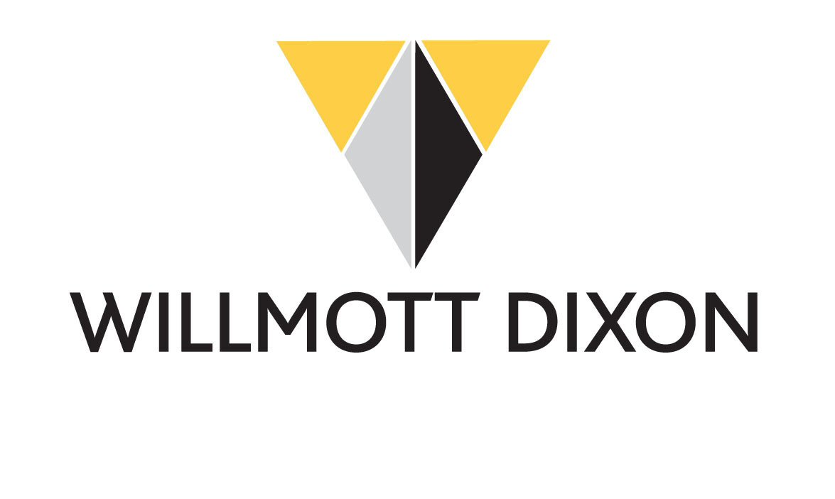 Willmott Dixon logo with three triangles—yellow, gray, and black—forming a larger triangle above the company name in bold black letters. Willmott Dixon is a Plasloc client.