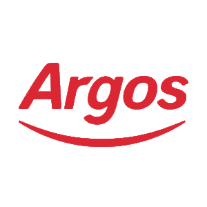 Argos logo with red text on a white background and a curved red line beneath the word. Argos is a Plasloc client.