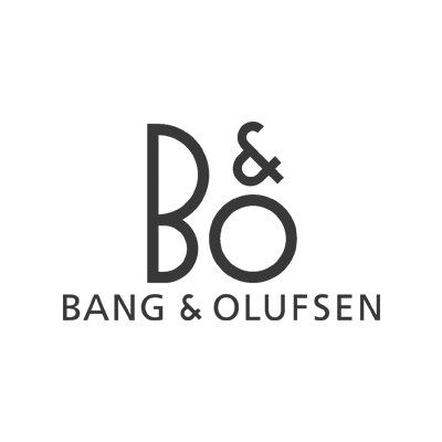Black and white Bang & Olufsen logo with large stylized 