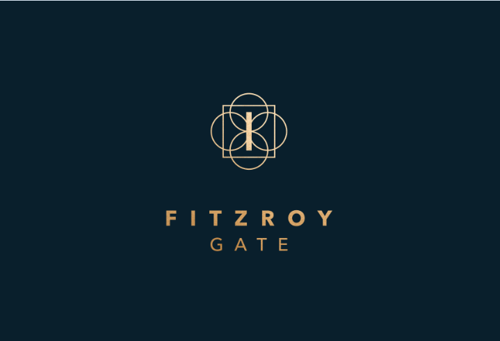 Gold geometric logo above the words 
