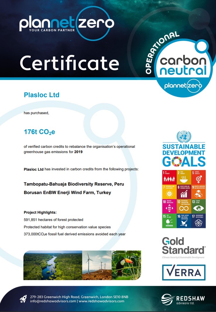 Front cover of the Plasloc Limited - Revised Operational Carbon Neutral - One Two Zero.
